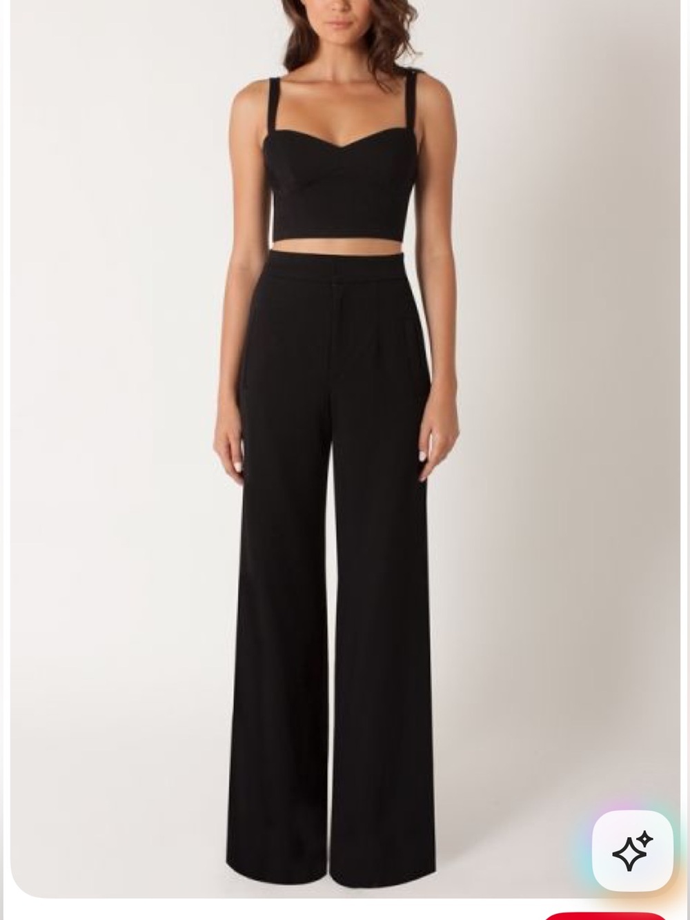 Black Halo Black Crop Top and High-Rise Wide-Leg Trousers